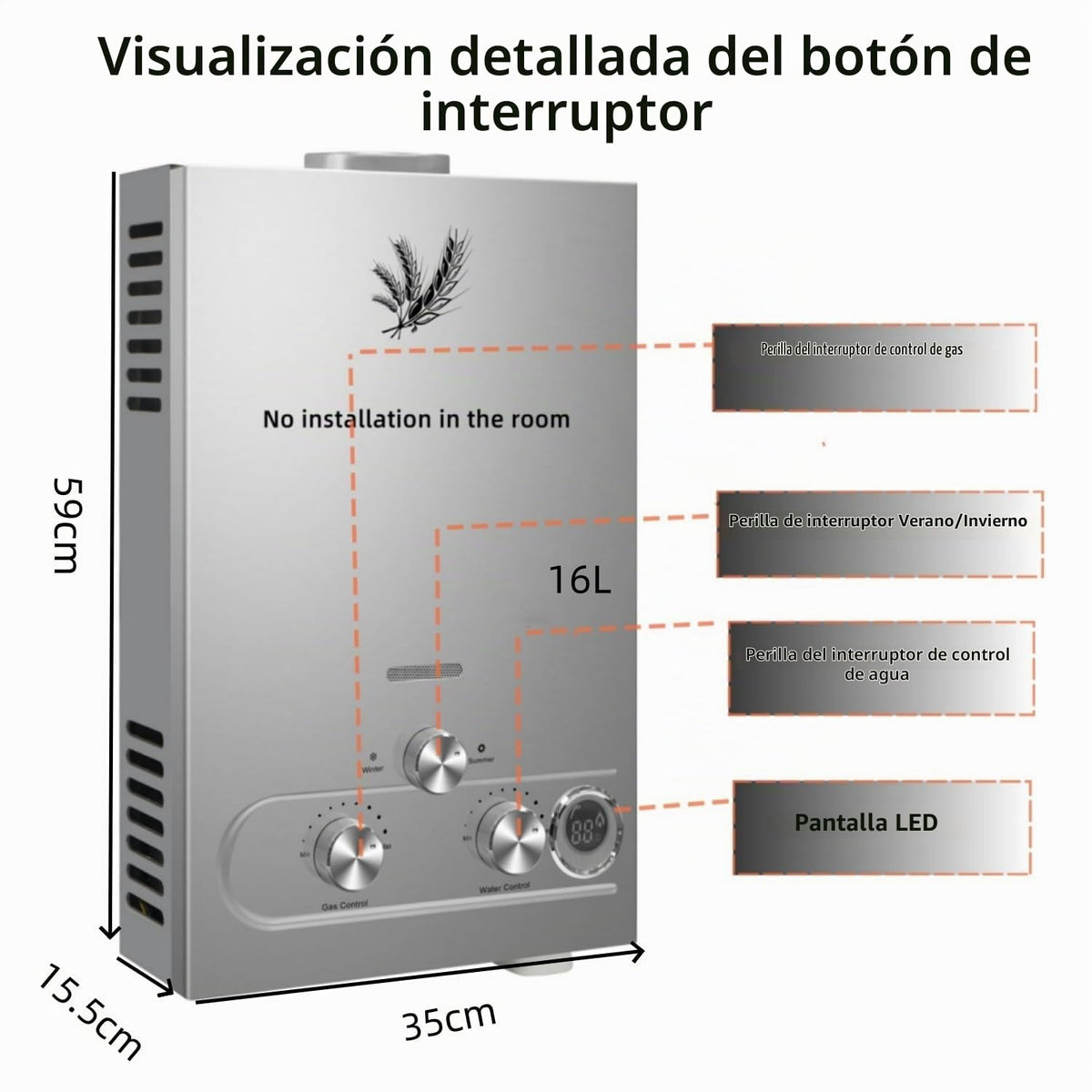 16L 32KW Calentador de Agua de Gas GLP Butano y Propano Calentador de Agua Calentador de Agua LPG Instantáneo Portátil,Modos de Invierno y Verano,para Ducha Al Aire Libre,Baño,Camping