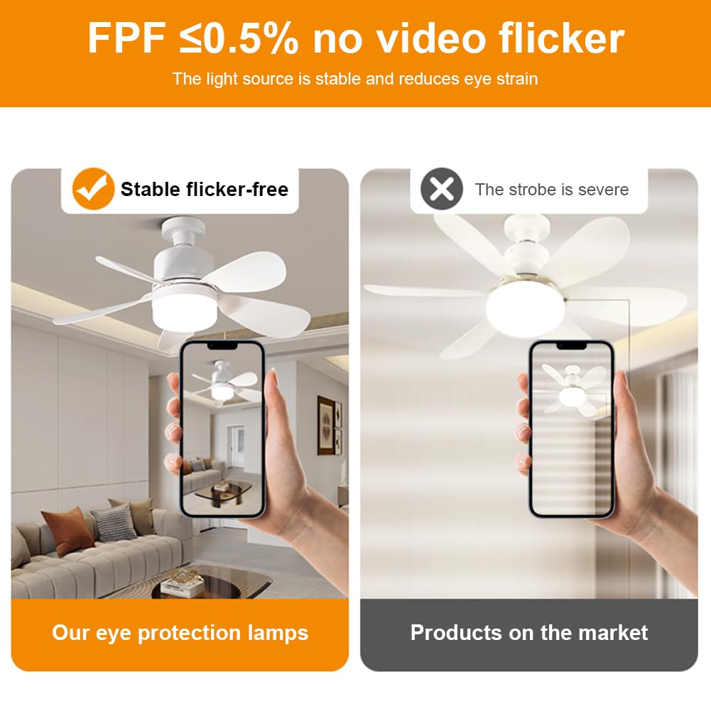 Ventilador de techo con luz y mando a distancia | 52cm/42cm Ventiladores de techo con luces casquillo E27 | Bombilla LED regulable con temporizador silencioso para dormitorio