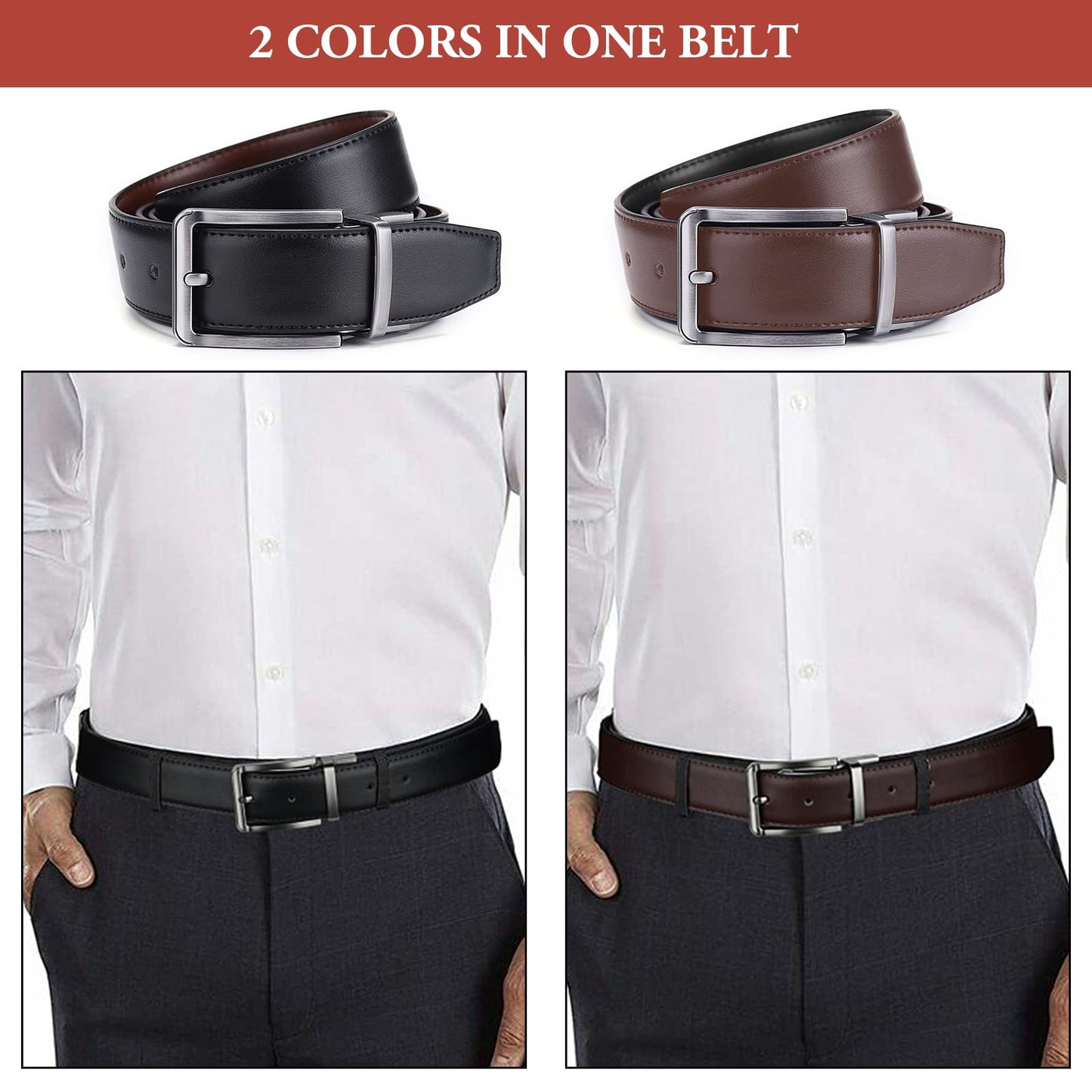 AivaToba Cinturón Hombre Cuero,Cinturón Reversible Hombre Negro y Marrón 34mm,adecuado para trajes, vaqueros, ocasiones informales y De negocios