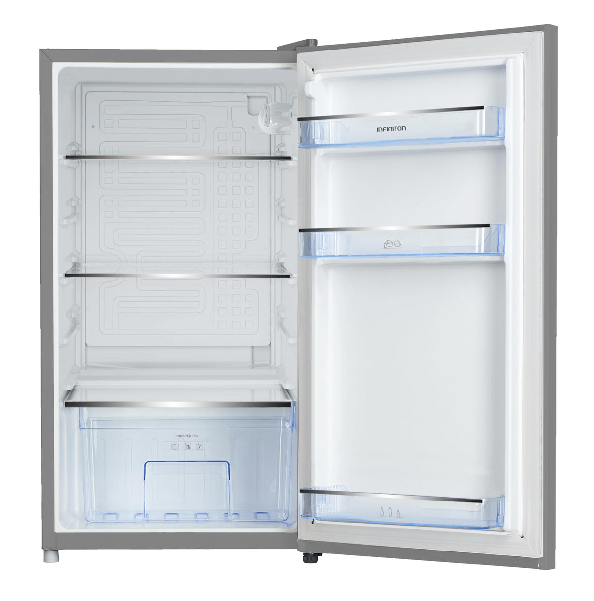 INFINITON | FG-A84I - Frigorifico una puerta | Color Inox | Alto 85cm | Capacidad 92 Litros | Temperatura regulable | Luz LED | Clase E