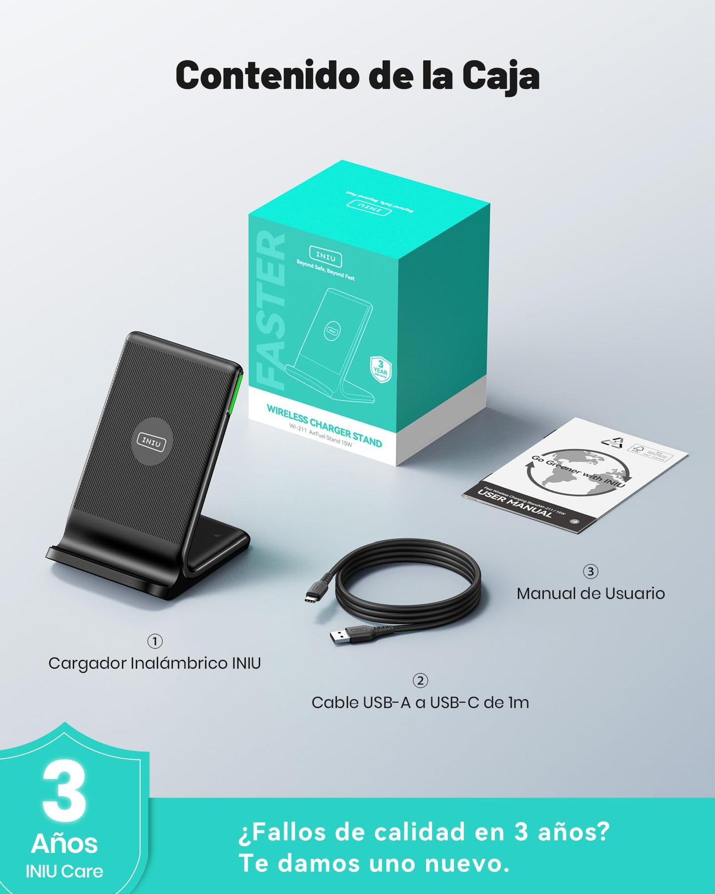 INIU 15W Cargador Inalámbrico, Base de Carga Inalámbrica Rápida con LED