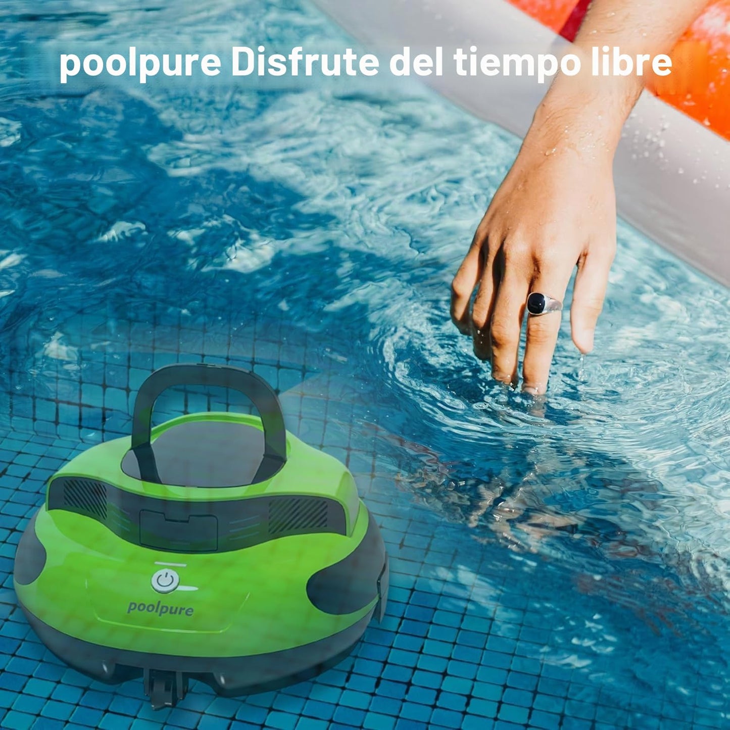POOLPURE Robot de piscina, 100 minutos de tiempo de limpieza, 90㎡, motor doble, robot de piscina inalámbrico, indicadores LED, función de autoservicio, IPX8 impermeable, para piscinas planas
