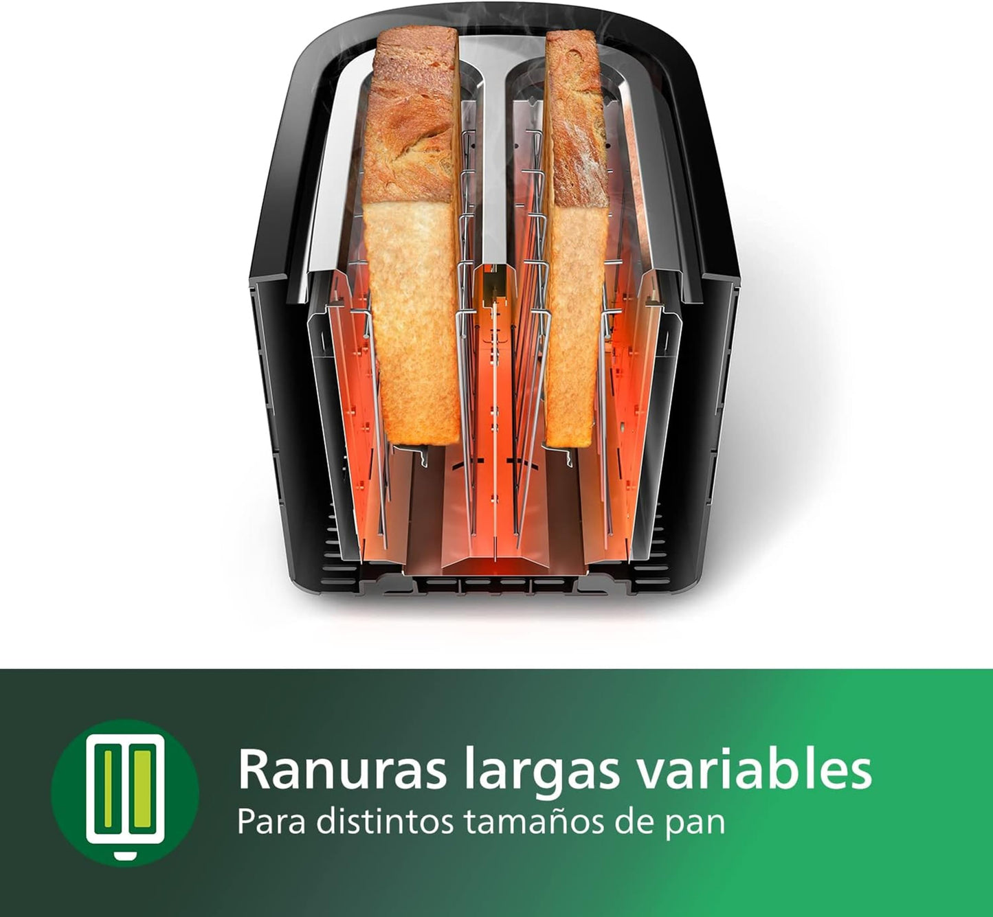 Philips Tostadora de pan 2 Ranuras, 8 Ajustes, Calientabollos, Negro