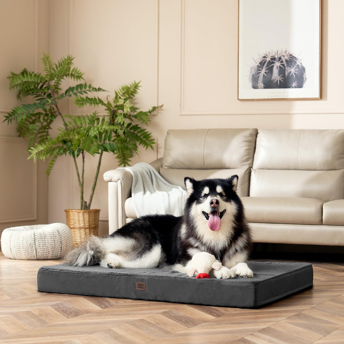 EHEYCIGA Cama Perros Grande Ortopédica, 89x58x9cm Colchon Perro con Espuma De Caja De Huevos, Colchoneta Perro Lavable, Dog Bed, Gris