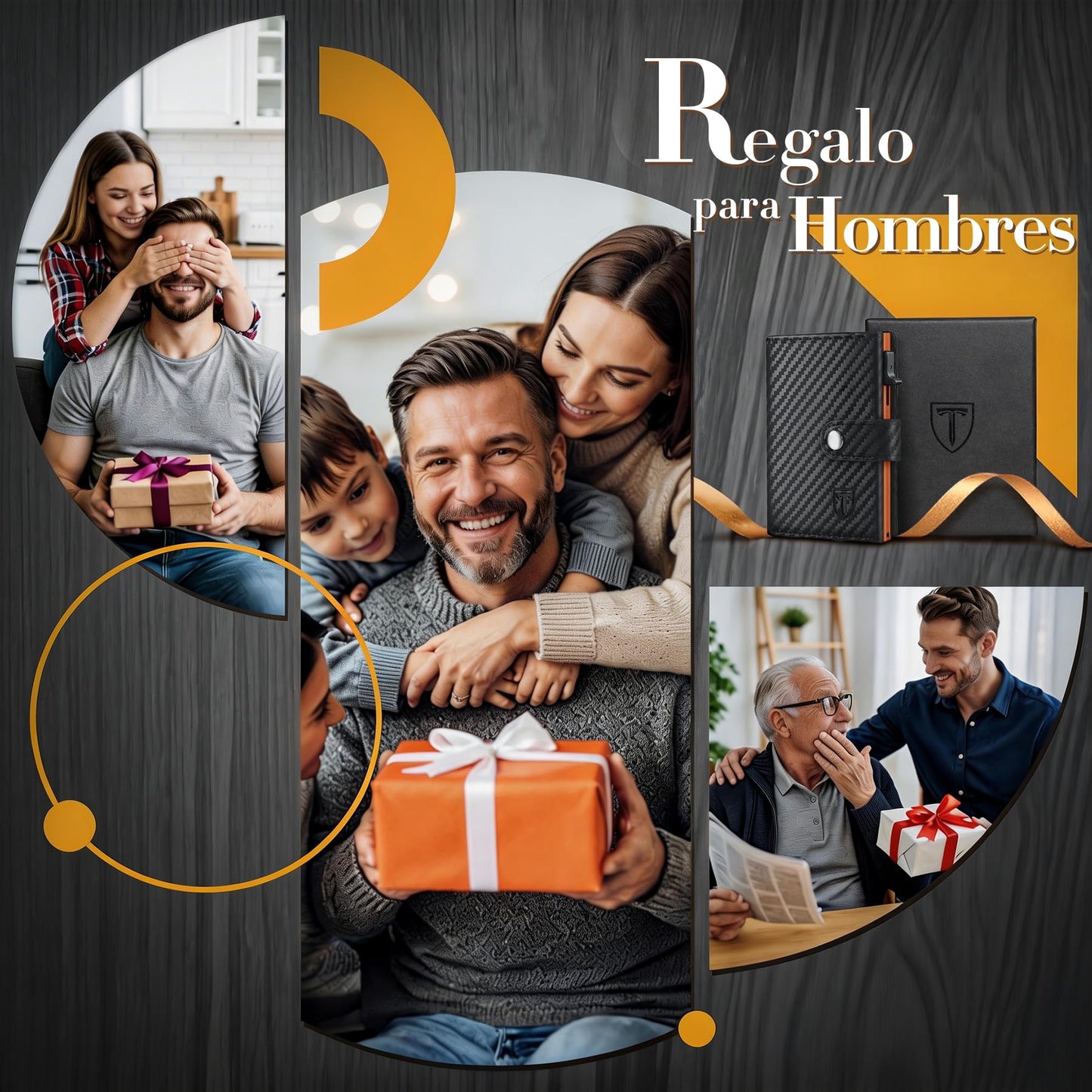 TENBST Carteras para Hombre | Tarjetero Cartera Hombre con Monedero & Bloqueo RFID | Tarjeteros para Tarjetas de Credito | Billeteras para Hombre | Regalo Hombre - Fibra de Carbon (Negro-Naranja)