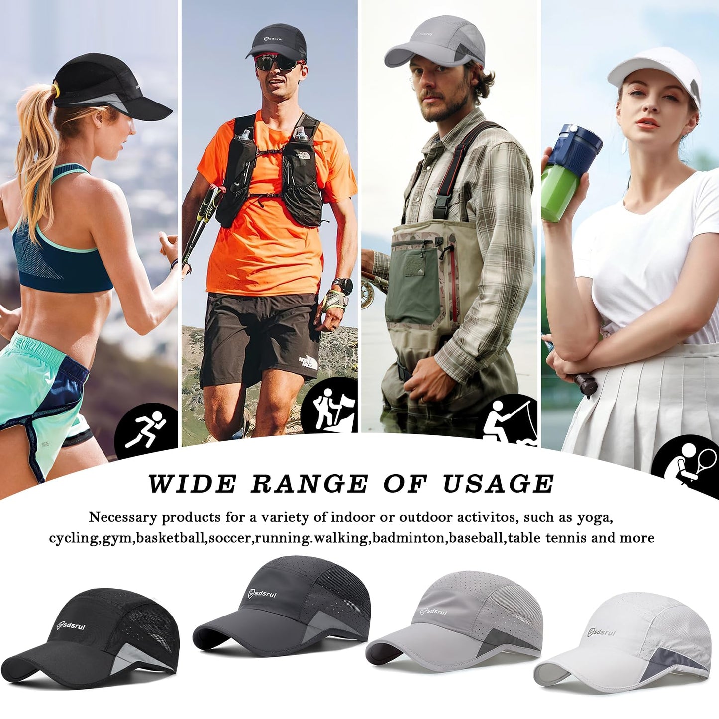 AYPOW 2 Packs Gorra de Béisbol Transpirable para Hombre, Protección Solar de Secado Rápido, Malla Plegable Lavable, Ligera Sombreros de Verano al Aire Libre con Hebilla Ajustable