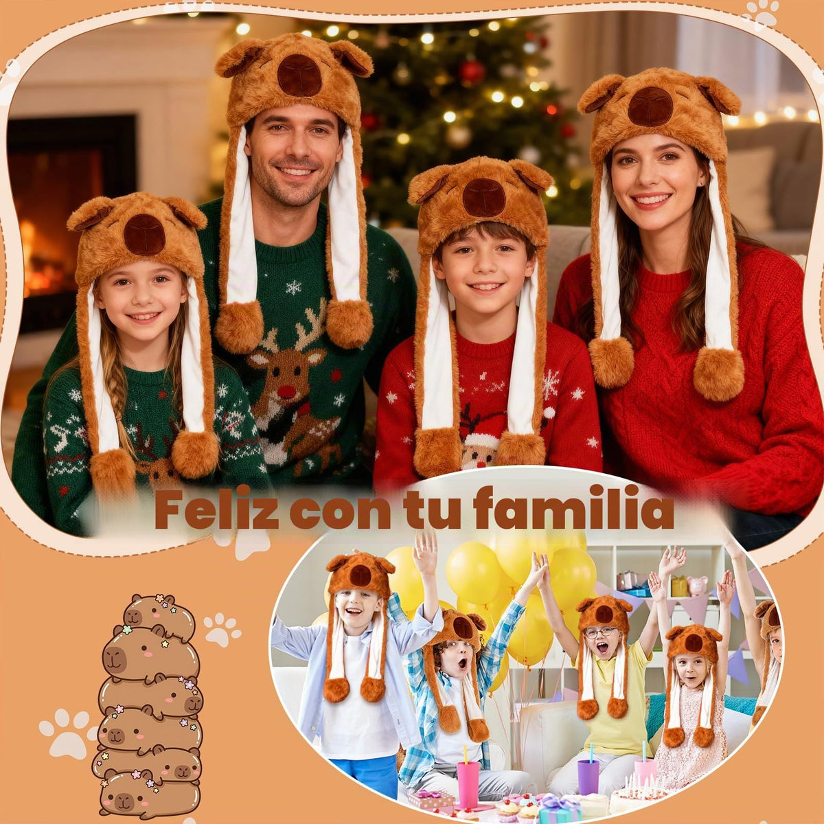 Hifot Animales Gorro Orejas Que Se Mueven, Peluche Gorro con Orejas Que Se Mueven, Sombreros Divertidos Móviles para Niñas Niños y Adultos para Halloween Navidad Carnaval Cumpleaños Fiestas Regalo