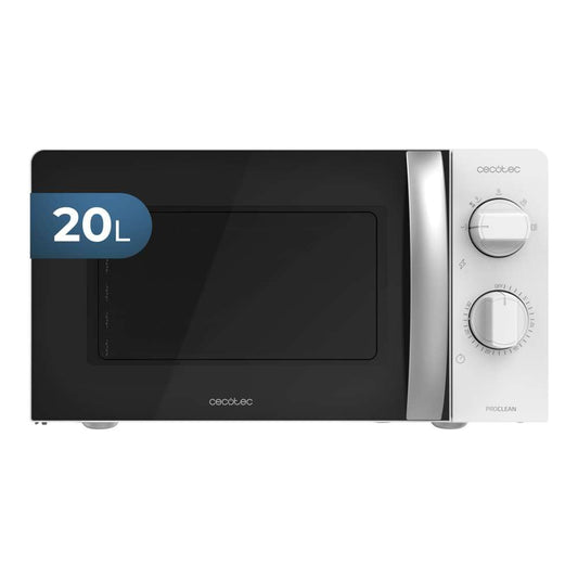 Cecotec Microondas ProClean 2010. 700 W de Potencia, 20L de Capacidad, Tecnología 3DWave, Modo Descongelación, 6 Niveles de Potencia, Temporizador 30 mins, Diseño Compacto