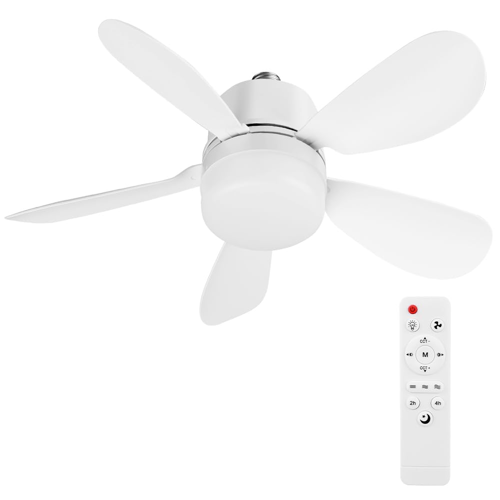 Ventilador de techo con luz y mando a distancia | 52cm/42cm Ventiladores de techo con luces casquillo E27 | Bombilla LED regulable con temporizador silencioso para dormitorio