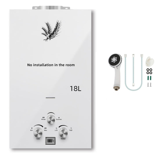 18L Calentador de Agua de Gas GLP Butano y Propano 36KW Calentador de Agua Calentador de Agua LPG Instantáneo Portátil,Modos de Invierno y Verano,Blanco,para Ducha Al Aire Libre,Baño,Camping