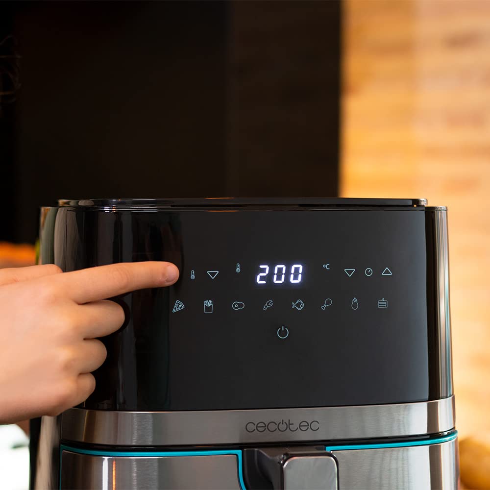 Cecotec Freidora sin Aceite de 5,5 L de Aire Caliente Cecofry Full InoxBlack 5500 Pro. 1700 W, Dietética y Digital, Panel Táctil, Acabados en Acero Inox, Tecnología PerfectCook, Termostato, 8 Modos