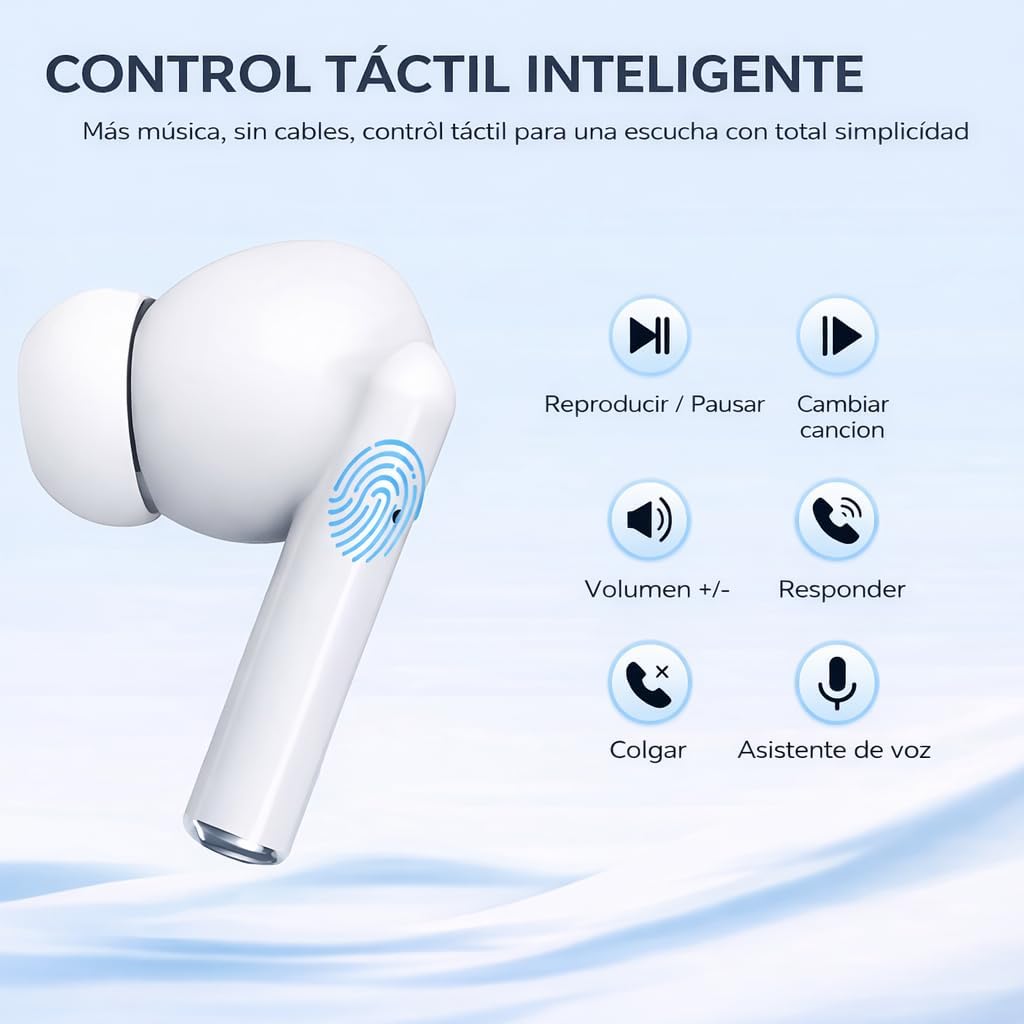 Auriculares Bluetooth Inalámbricos 5.3, Cascos In Ear con 4 Micrófonos, Llamadas Claras, Sonido HiFi Estéreo, Graves Profundos, 48 Horas, Carga en 50 Min, IPX7, Control Táctil, Auriculares Deportivos