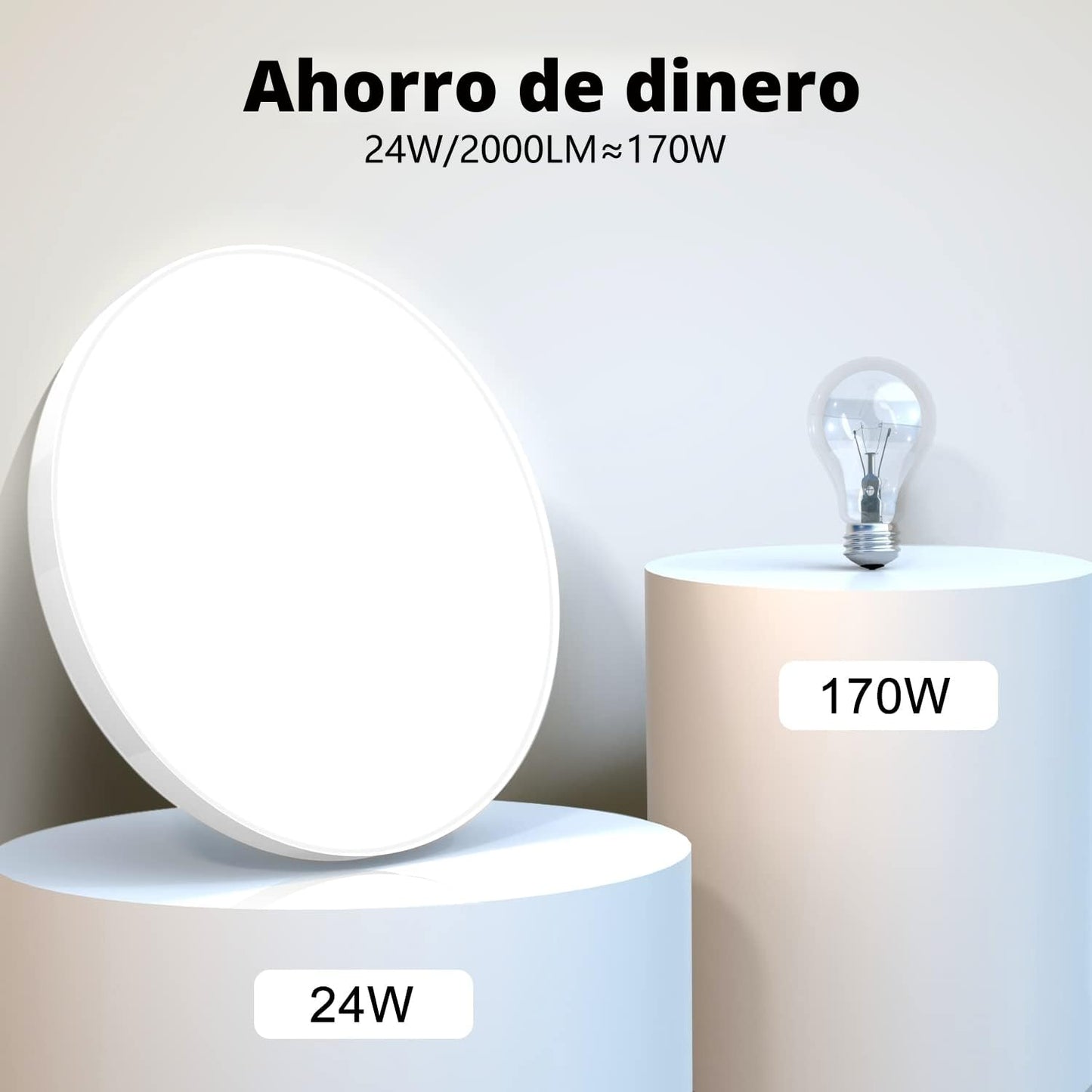 OUILA Plafon LED Techo, 24W 2000LM 6500K Lampara Techo, IP44 Ø28cm Plafones para Techo Led Lampara Led Techo Dormitorio Cocina Pasillo Baño Sala