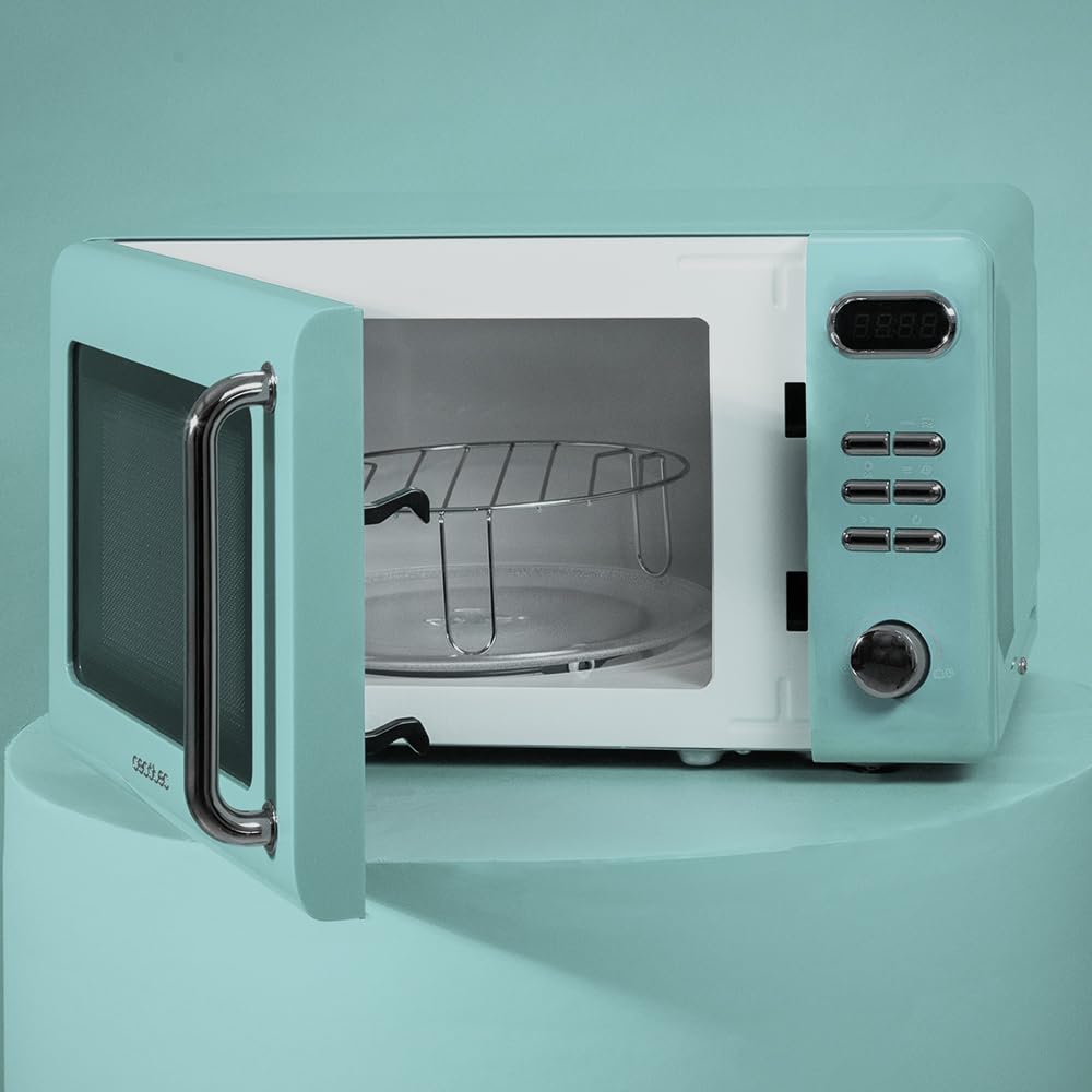 Cecotec Microondas Digital con Grill de 20 L Proclean 5110 Retro Blue. 700 W en 5 Niveles, Temporizador hasta 60 mins, 8 Programas y Modo Descongelación, Diseño Vintage en Azul