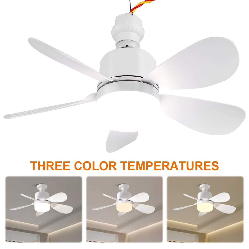 Ventilador de techo con luz y mando a distancia | 52cm/42cm Ventiladores de techo con luces casquillo E27 | Bombilla LED regulable con temporizador silencioso para dormitorio