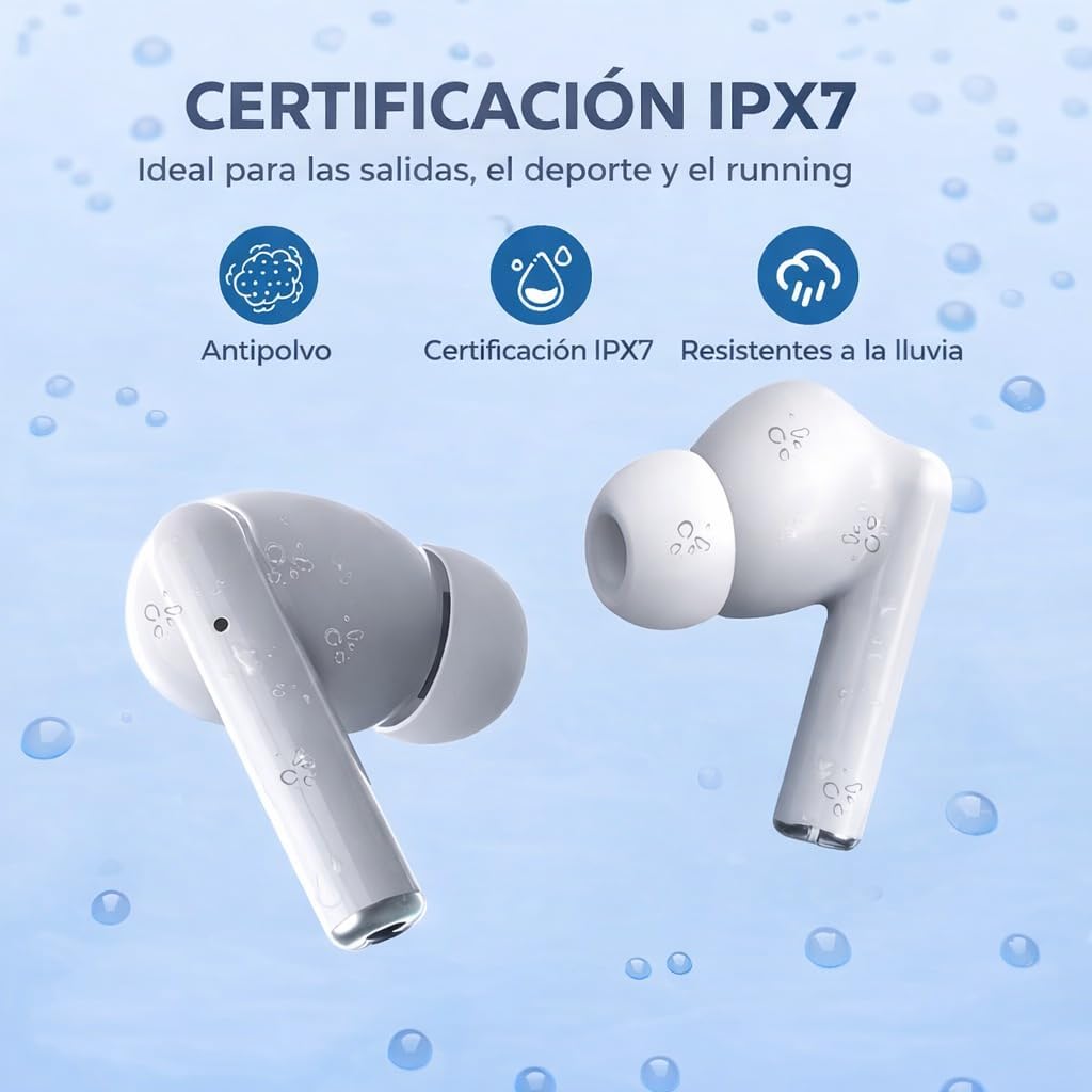 Auriculares Bluetooth Inalámbricos 5.3, Cascos In Ear con 4 Micrófonos, Llamadas Claras, Sonido HiFi Estéreo, Graves Profundos, 48 Horas, Carga en 50 Min, IPX7, Control Táctil, Auriculares Deportivos