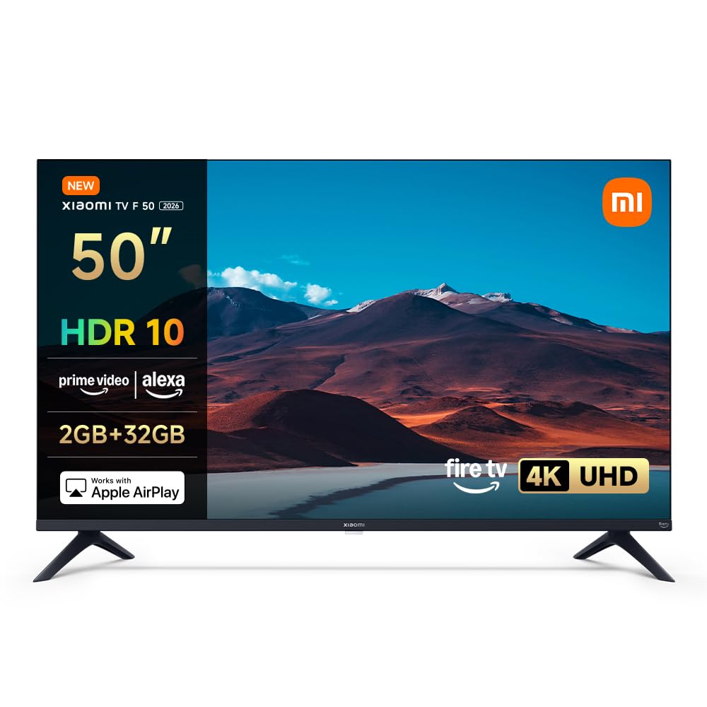 XIAOMI TV F 50, 50 Pulgadas (127 cm), 4K UHD, Smart TV, Fire OS8, Control por Voz Alexa, HDR10, MEMC, Modo Game Boost 120Hz, Compatible con Apple AirPlay
