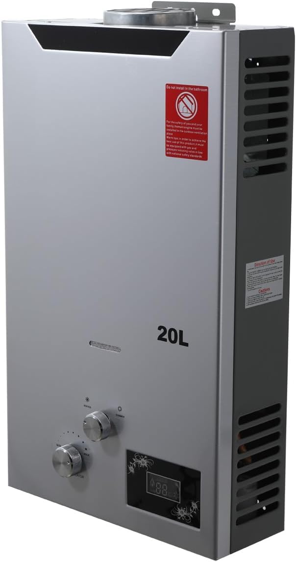 CDZHLTG Calentador de Agua de Gas GLP Propano, 20L 40KW Calentador de Agua de Gas con Cabezal de Ducha, Calentador de agua Propano Sin Tanque para El Hogar para Hogares, Apartamentos