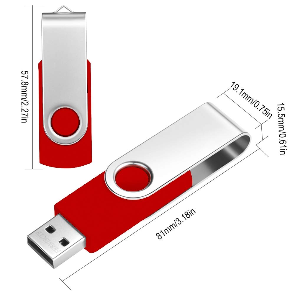 10 Piezas Pendrives 1 GB Económico Pen Drive Rojo Giratorio Memoria USB 2.0 1GB Regalo Portátil Flash Drives Almacenamiento con 10 Unidades Cordones para Música Fotos Vídeo Películas MP3 by FEBNISCTE