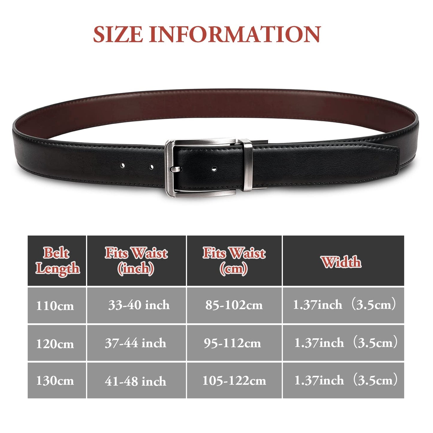 AivaToba Cinturón Hombre Cuero,Cinturón Reversible Hombre Negro y Marrón 34mm,adecuado para trajes, vaqueros, ocasiones informales y De negocios