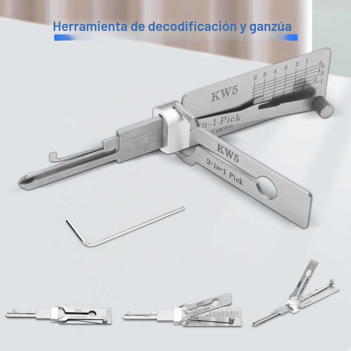 Kw5 - Decodificador de cerraduras y llaves maestras de hierro, herramienta de cerrajería profesional y lector de llaves de coche 2 en 1