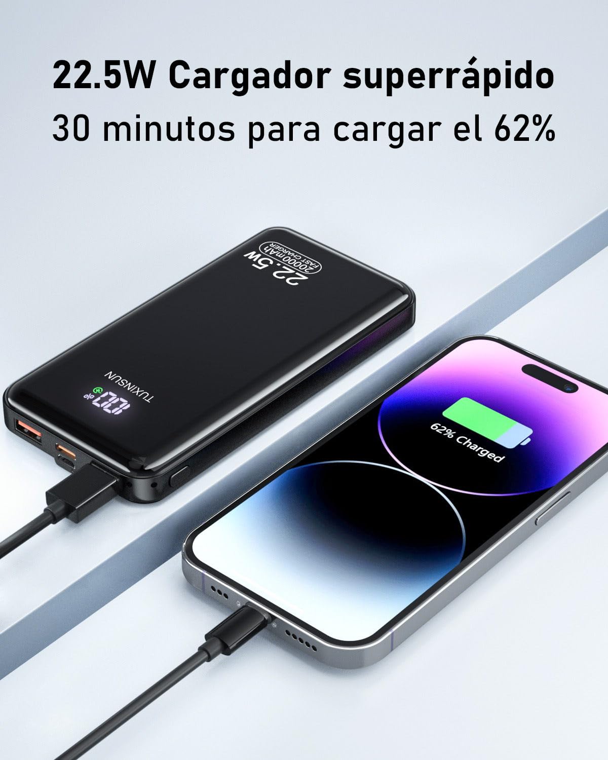 Power Bank 22.5W 20000mAh Bateria Externa Carga Rapida, Bateria Portatil PD3.0 QC4.0, Powerbank USB C Input & Output con Pantalla LCD Compatible con Smartphones, smartwatches, etc (black01)