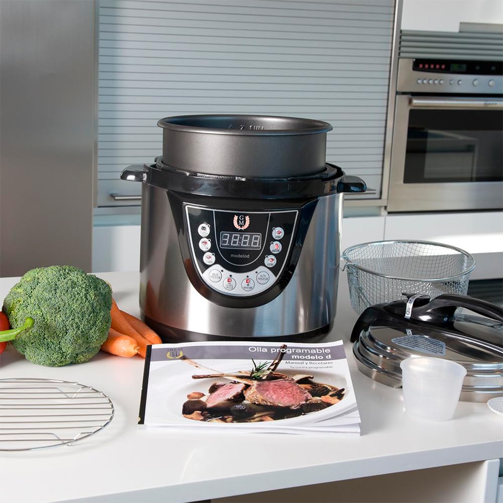 Cecotec Olla Eléctrica a Presión Programable 6L GM Olla GM D+. 1000W, 12 Personas, Programable 24h, 9 Menús, 2 Presiones 60KPa, Memoria, GM Core, Función Freir, Guiado Voz, Seguridad, Cubeta Daikin