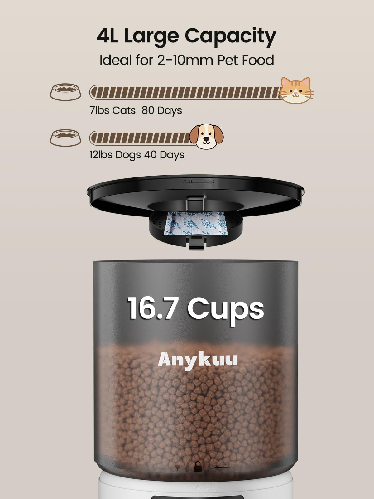 Anykuu Comedero Automático para Gatos 4L, 1-6 Comidas al Día
