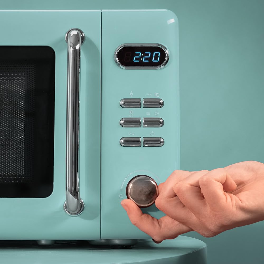 Cecotec Microondas Digital con Grill de 20 L Proclean 5110 Retro Blue. 700 W en 5 Niveles, Temporizador hasta 60 mins, 8 Programas y Modo Descongelación, Diseño Vintage en Azul