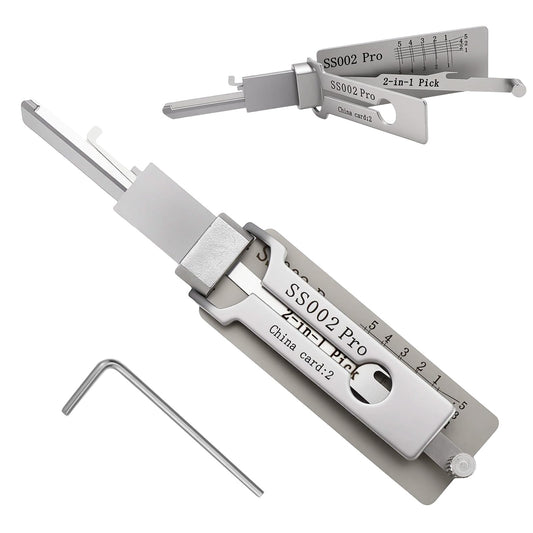 SS002 Pro - Juego de ganzúas 2 en 1, decodificador de llave principal de acero inoxidable, herramienta de apertura de puerta, juego de herramientas para cerraduras con ranura en S