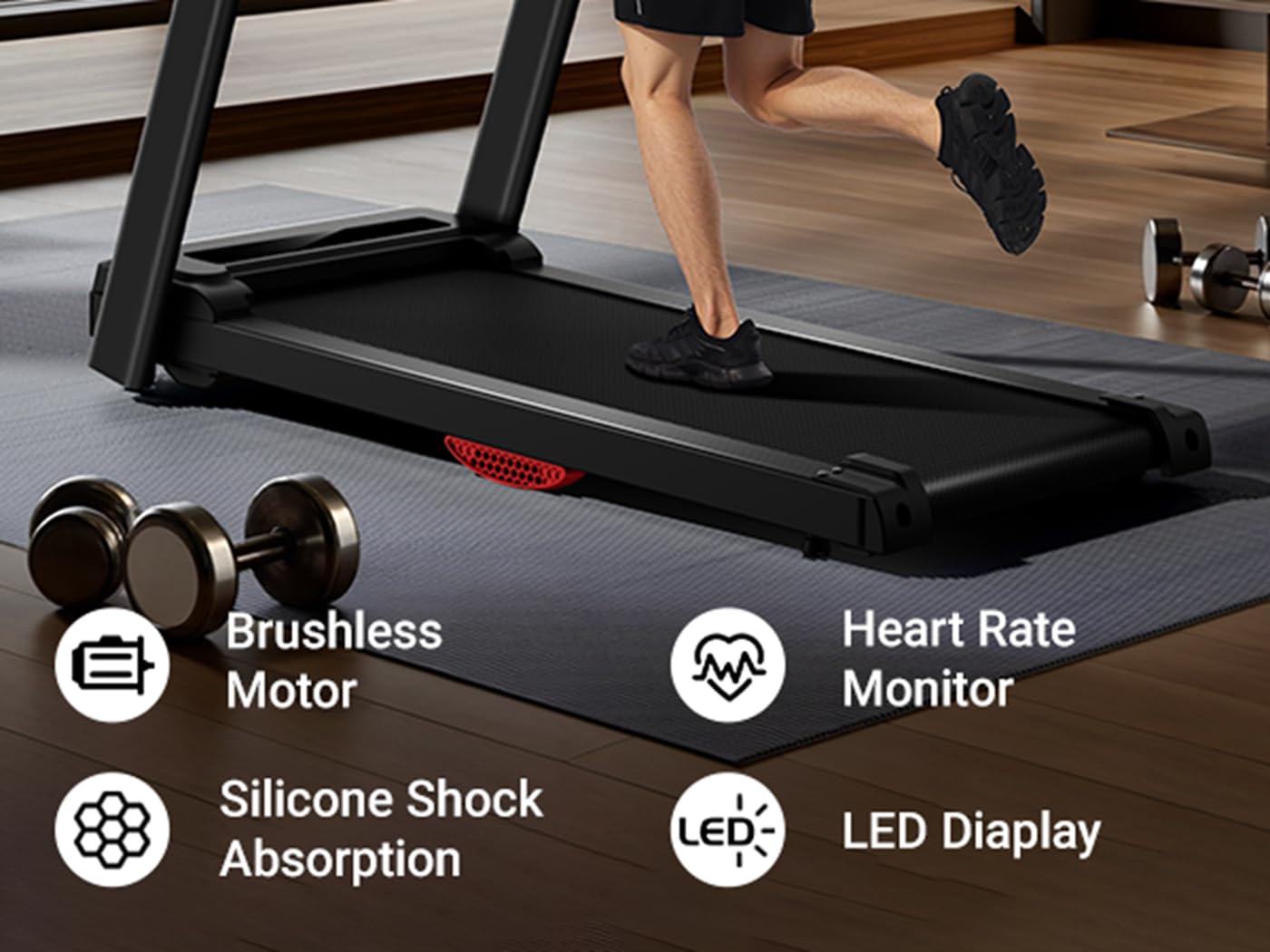 Mengmiao - Cinta de correr plegable con inclinación al 15%, motor sin escobillas de 3,0 HP ultra silencioso <45 dB, plataforma de 7 capas + 10 amortiguadores, 12 programas inteligentes + 3 modos