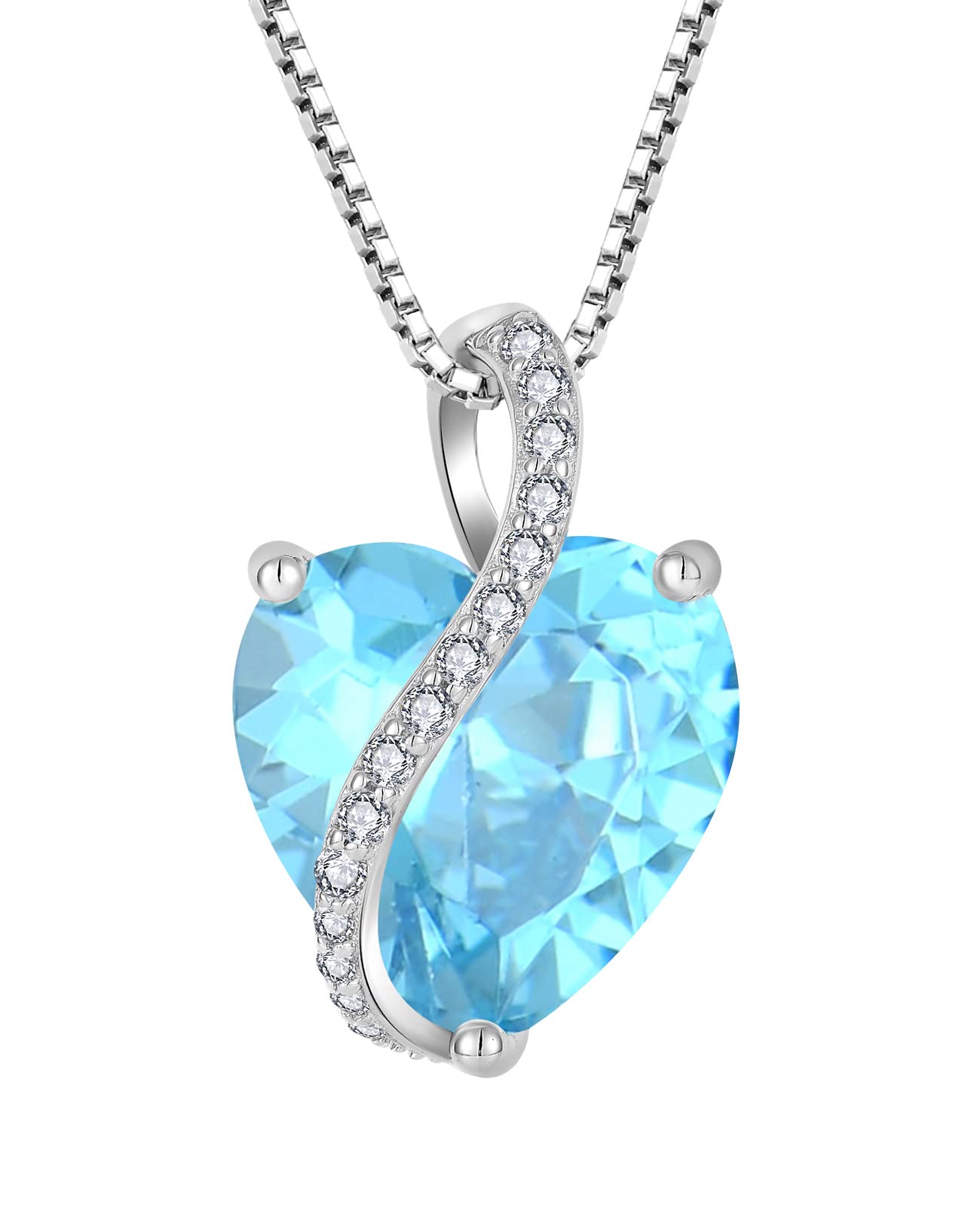 YL Collar de Corazón plata de ley 925 con colgante aguamarina de piedra natal de marzo para mujer