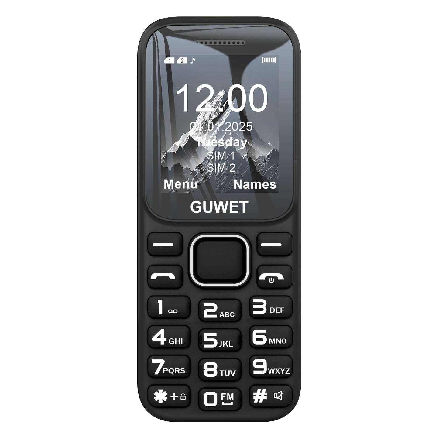 Guwet A2 2G Teléfono Móvil para Personas Mayores, Teclas Grandes, Función SOS, Volumen Alto, Llamada Rápida, Doble SIM Doble Standby, Larga duración de batería, Color Negro