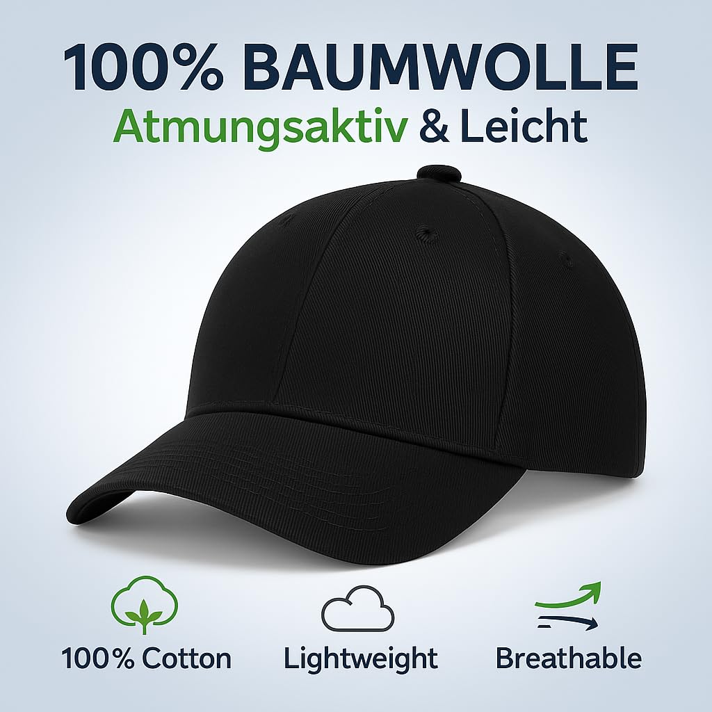 4sold Gorra Hombre 100% Algodón – Ajustable, Ligera, Transpirable Verano, Deporte y Uso Diario – Estilo Clásico sin Logo, Cómoda y Adecuada para Exterior