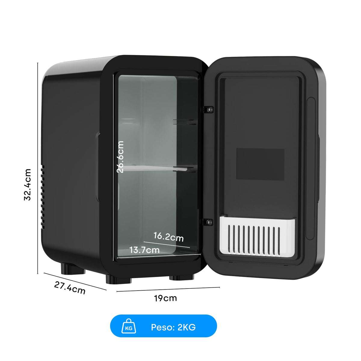 Enventor Nevera Pequeña, 6L, 220–240V CA y 12V CC, Negro