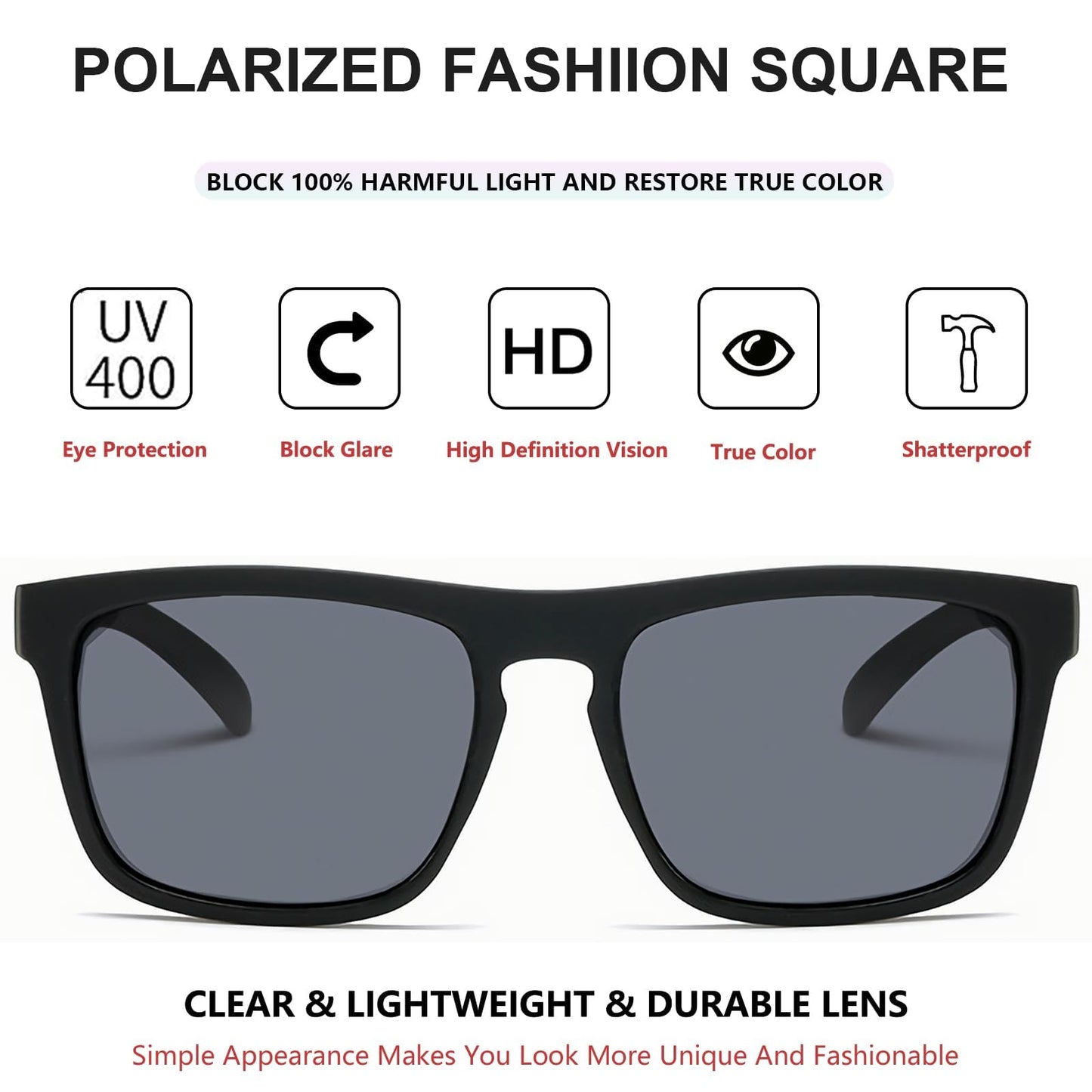 Teouuas 2 Piezas Gafas de Sol, Polarizadas Hombre Mujer (Negro, Azul)