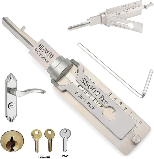 Decodificador de llave maestra 2 en 1, kit de selección de bloqueo inoxidable, kit de reparación y mantenimiento