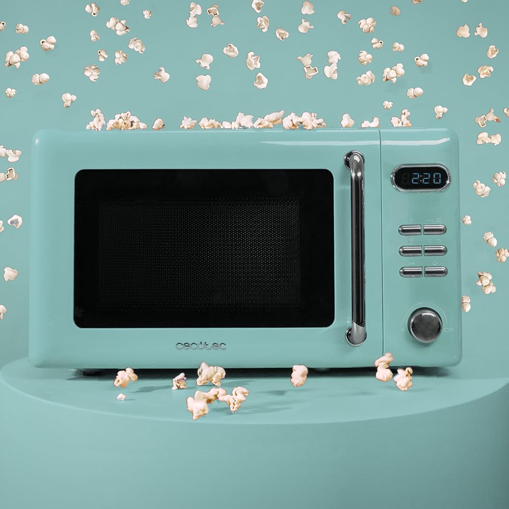 Cecotec Microondas Digital con Grill de 20 L Proclean 5110 Retro Blue. 700 W en 5 Niveles, Temporizador hasta 60 mins, 8 Programas y Modo Descongelación, Diseño Vintage en Azul
