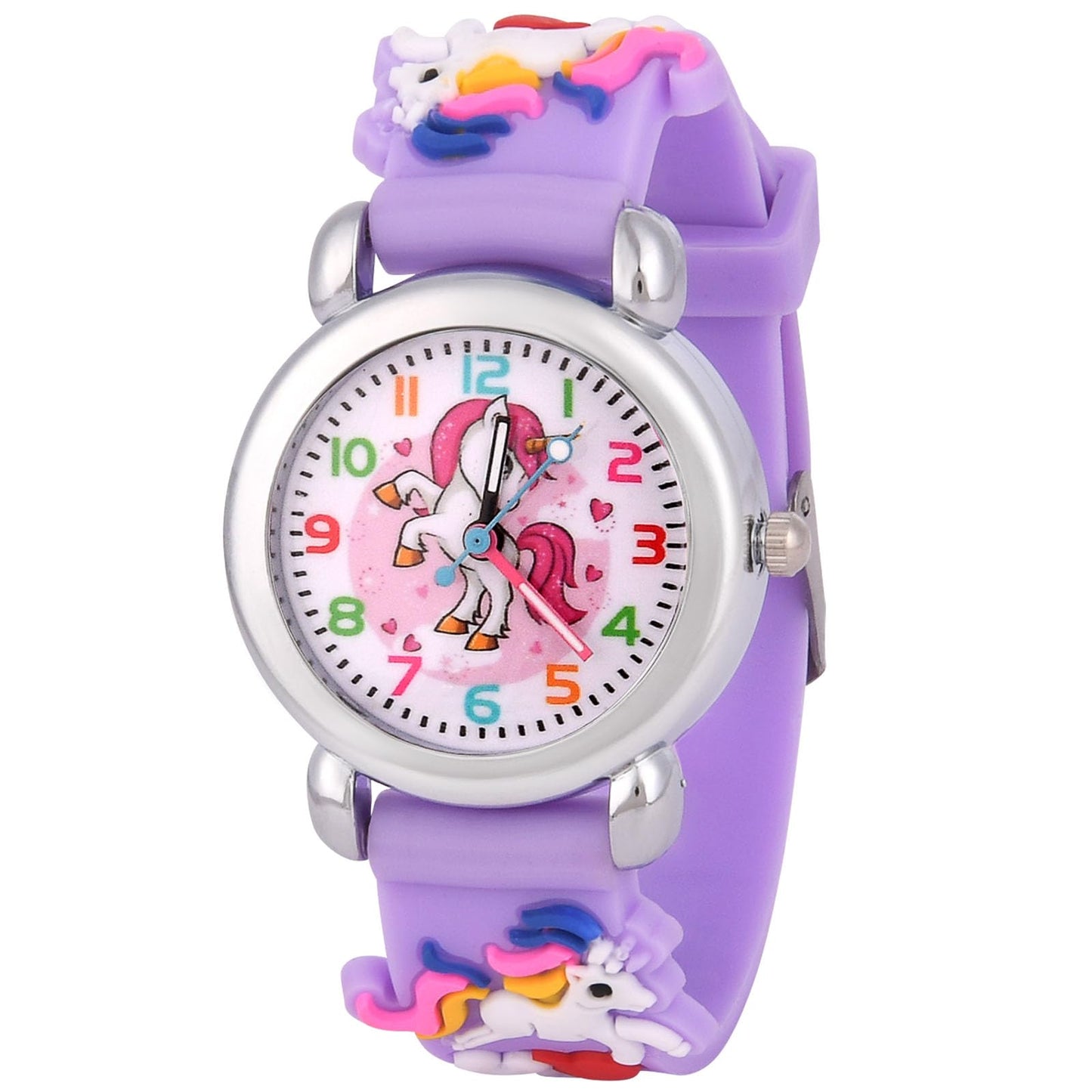 OFFCUP Reloj Analógico de Pulsera para Niños, Relojes de Cuarzo con Dibujos 3D para Niños 3-11 Años (Unicornio Morado)