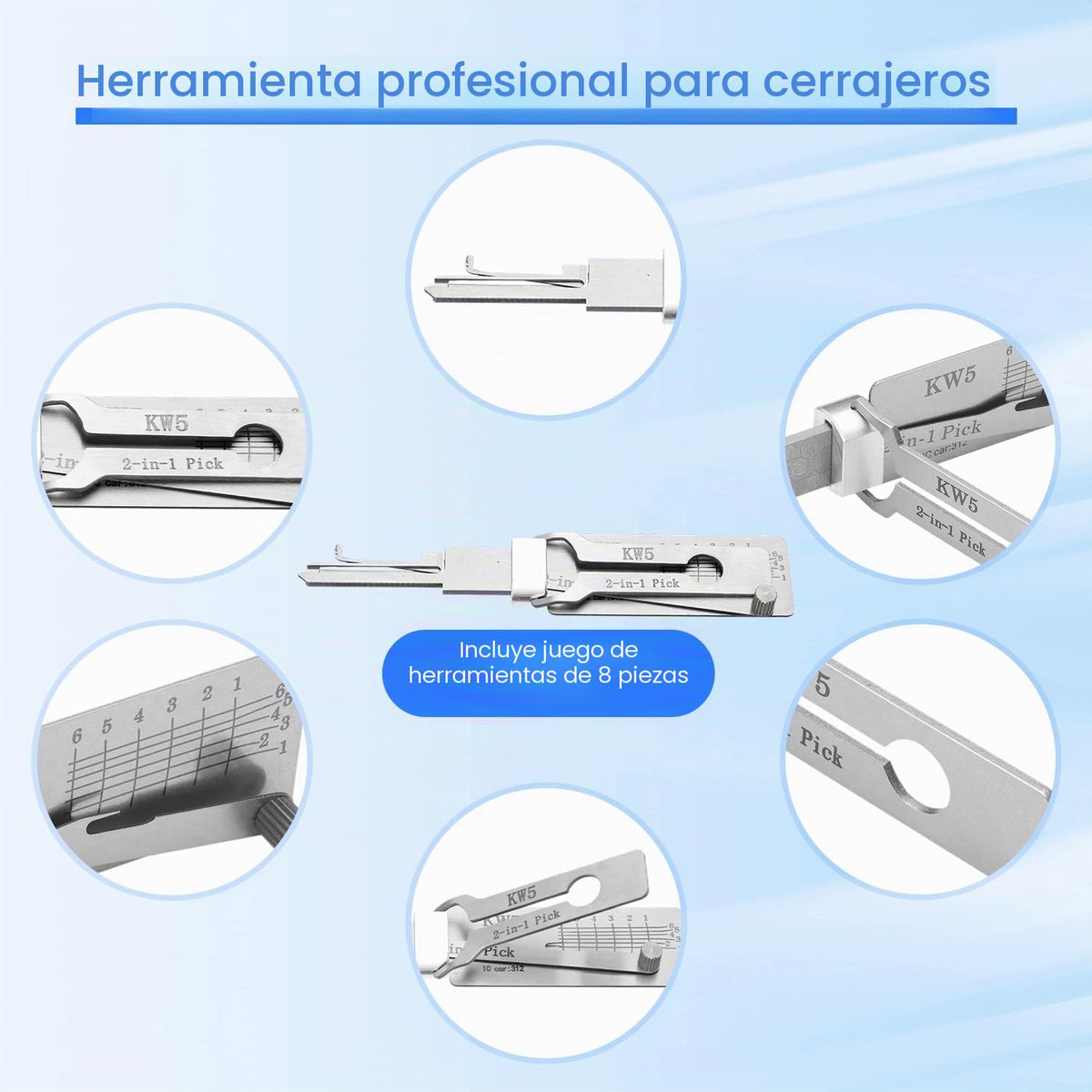 Kw5 - Decodificador de cerraduras y llaves maestras de hierro, herramienta de cerrajería profesional y lector de llaves de coche 2 en 1