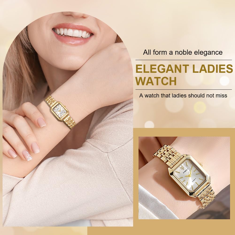 OFFCUP Reloj Analógico para Mujer de Cuarzo con Correa en Acero Inoxidable, 32mm Clásico Reloj Cuadrado para Mujer, Reloj de Pulsera de Moda para Damas y Niñas, 3 Manecillas (Esfera Blanca)
