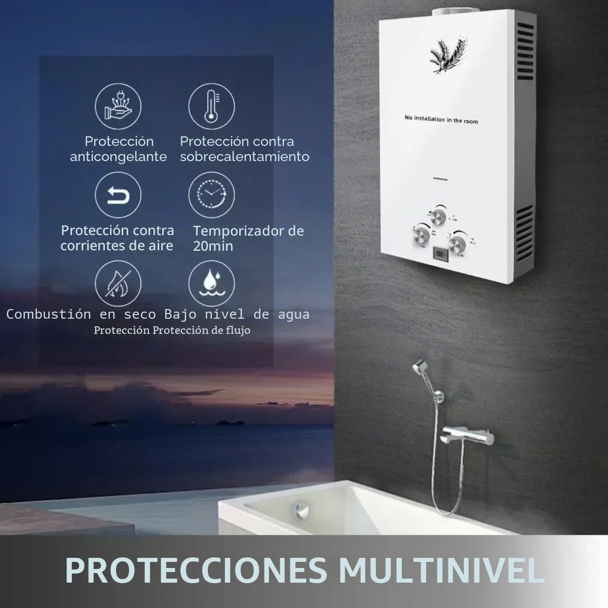 18L Calentador de Agua de Gas GLP Butano y Propano 36KW Calentador de Agua Calentador de Agua LPG Instantáneo Portátil,Modos de Invierno y Verano,Blanco,para Ducha Al Aire Libre,Baño,Camping