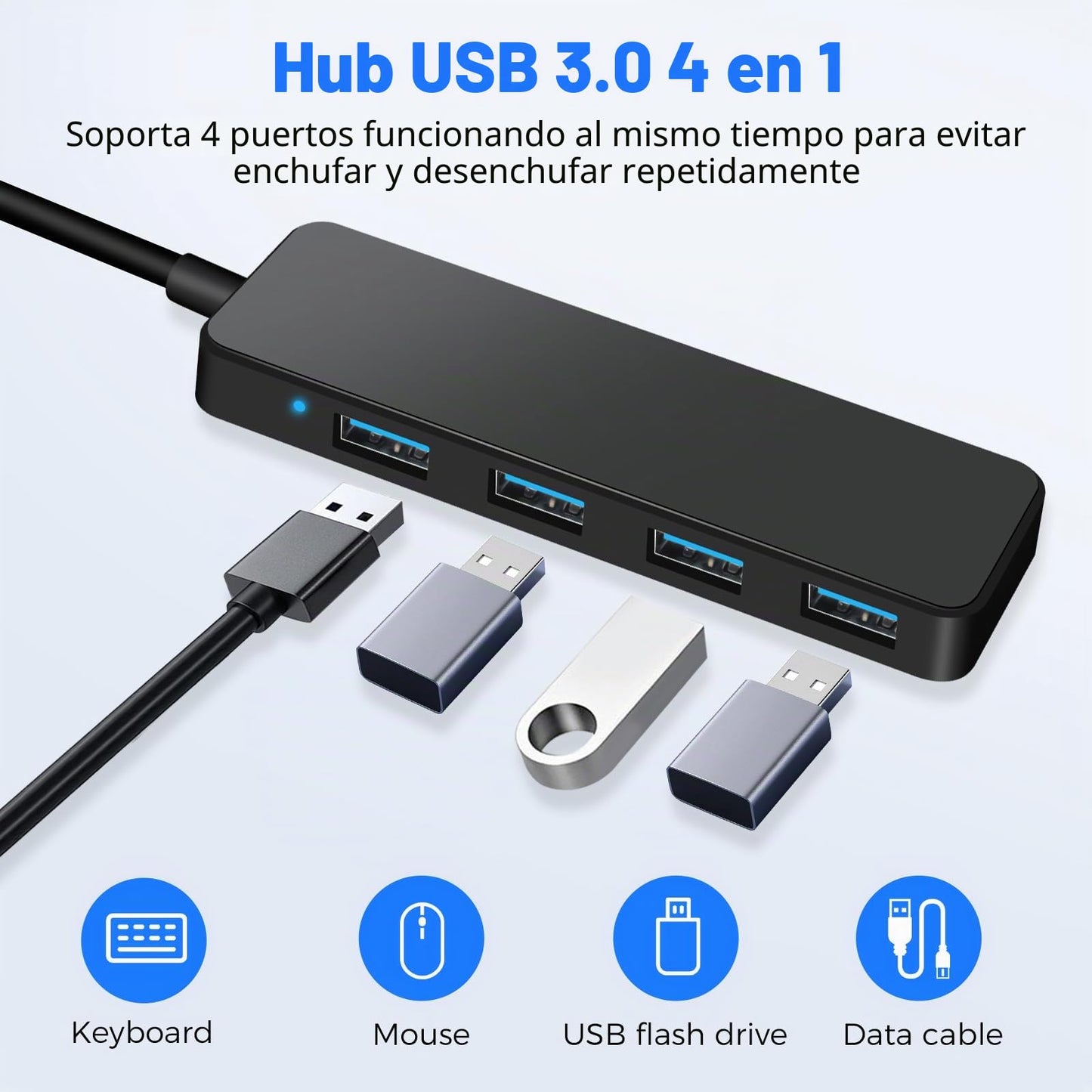 Hub USB 3.0, 4 Puertos Adaptador Ladron USB, 5Gbps Multipuerto USB para MacBook Pro/Air, iMac, Surface Pro, XPS, PC, Ratón, Impresora, Teclado, DELL, HDD y Más