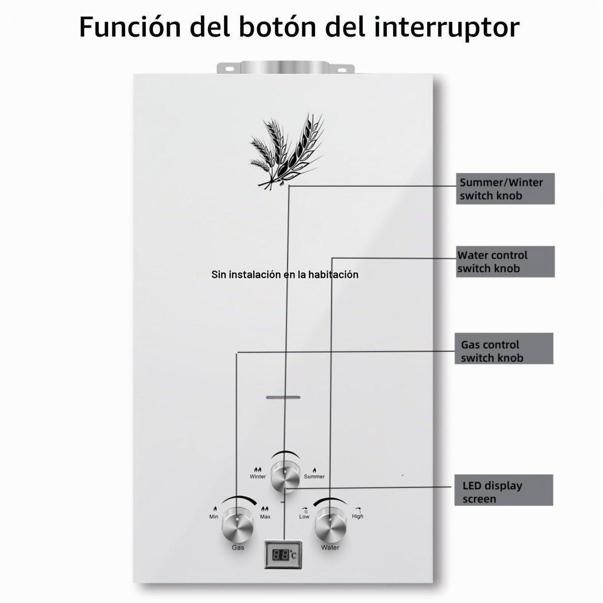 Calentador de Agua Instantáneo GLP 12L 24kW Portátil, Compatible Propano y Butano, Modos Verano e Invierno, Acabado Blanco, para Baño, Ducha Exterior y Camping