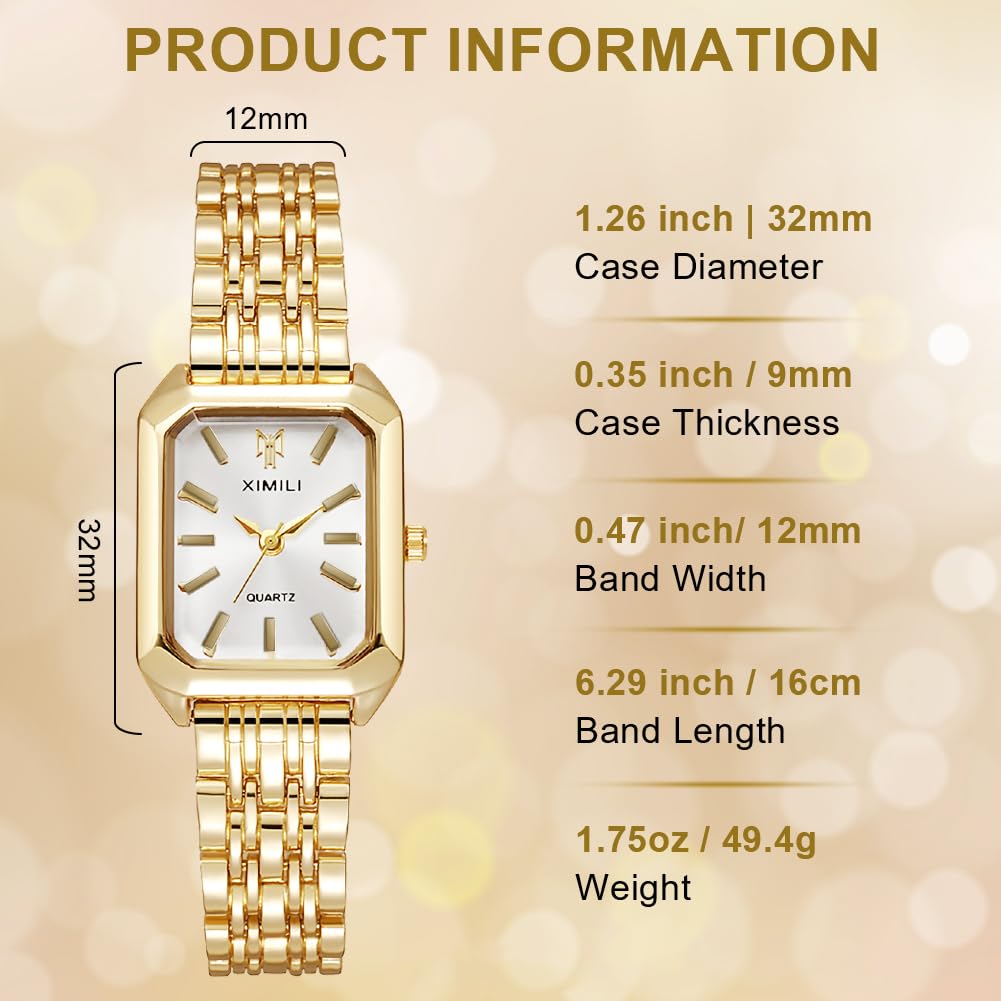 OFFCUP Reloj Analógico para Mujer de Cuarzo con Correa en Acero Inoxidable, 32mm Clásico Reloj Cuadrado para Mujer, Reloj de Pulsera de Moda para Damas y Niñas, 3 Manecillas (Esfera Blanca)