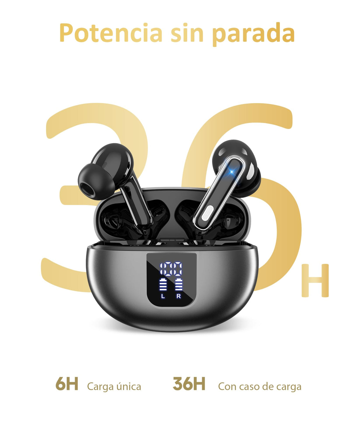 EUQQ Auriculares Inalambricos Bluetooth 6.1, Ajuste Cómodo, 6 mics ENC, 36H