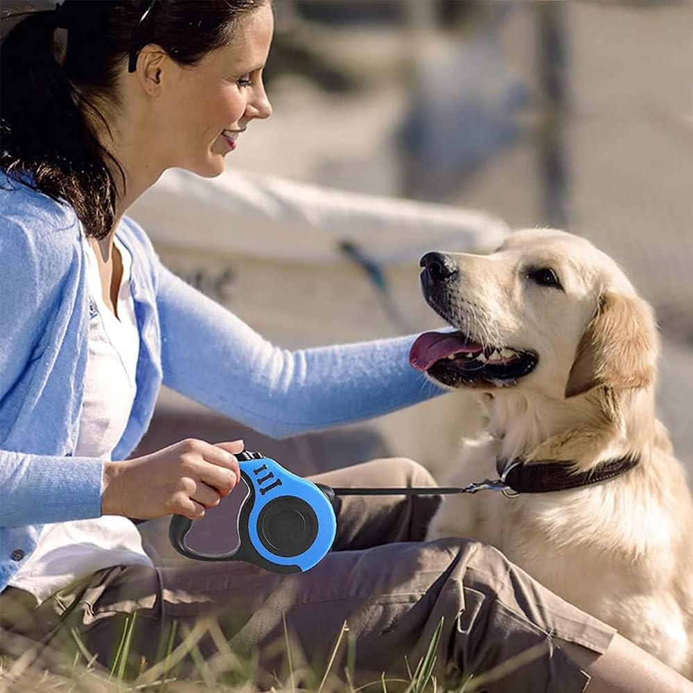 Correa Extensible Retráctil Ergonómica Perros, Gatos y Mascotas hasta 12 Kilogramos, Extensible 5 m, Azul