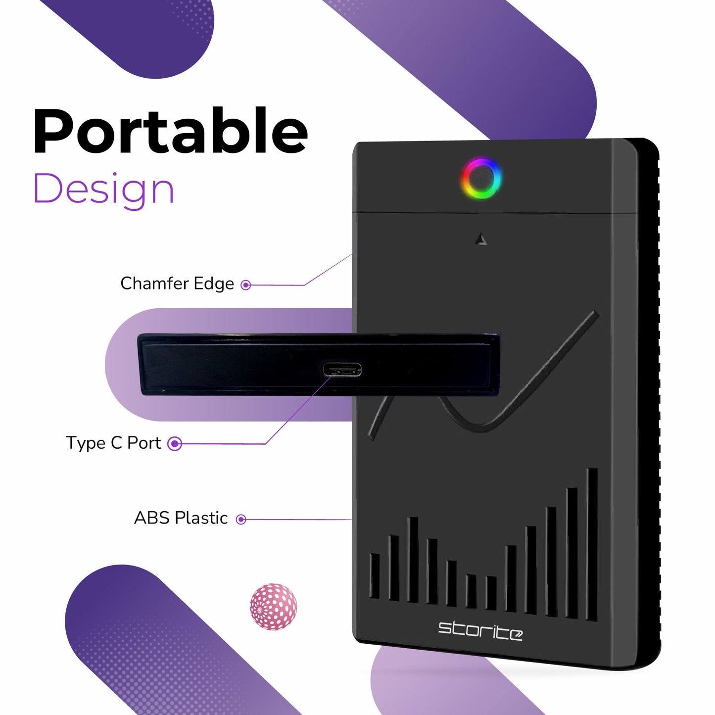 Storite - Disco Duro Externo Portátil Tipo C De 500 GB, Almacenamiento De Copia De Seguridad HDD De 2,5" con Transferencia De Datos Rápida USB 3.1/USB C, Compatible con Teléfono, Xbox One (Negro)