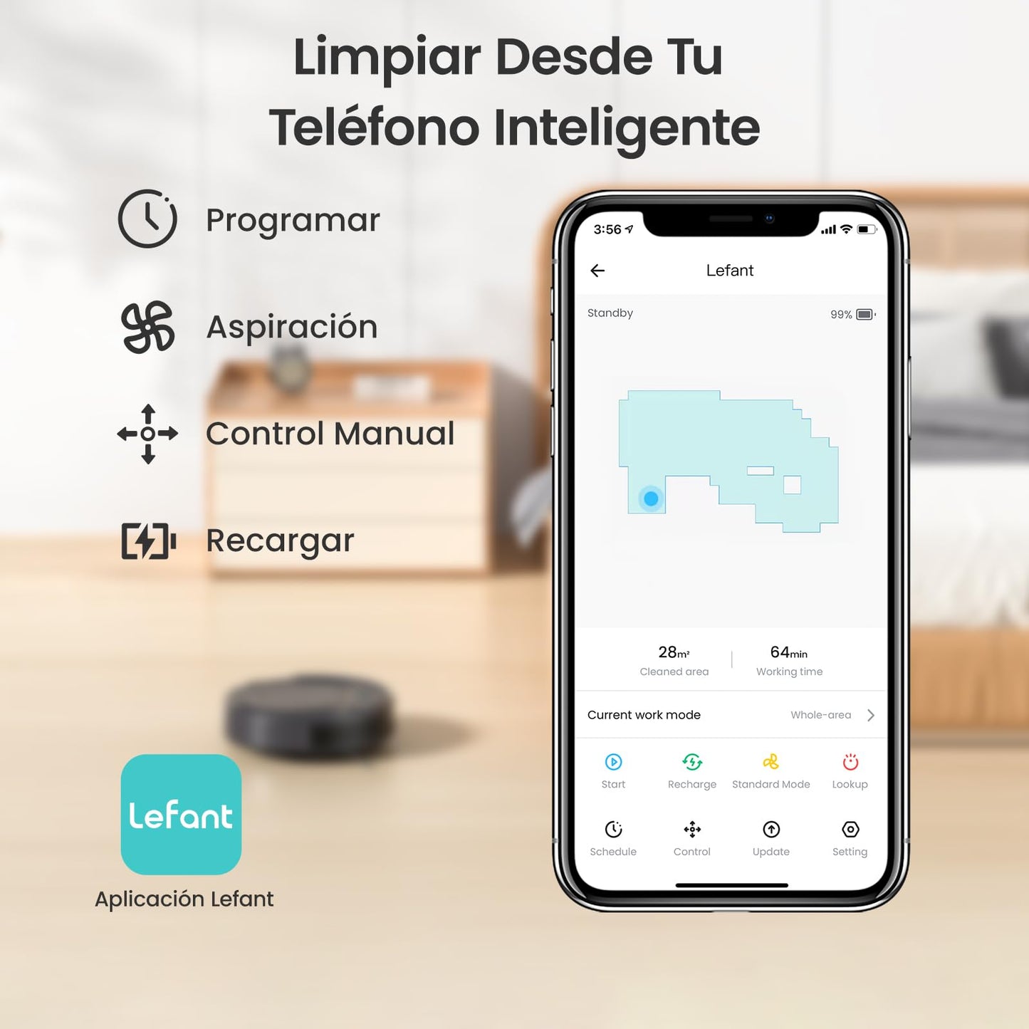 Lefant M210P Robot Aspirador 2200Pa, Aspirador Robot Autonomía de 120 Min, WiFi/App/Alexa, Sensor de Anticolisión/Caída Navegación Inteligente, Delgado y Silencioso, 6 Modos de Limpieza