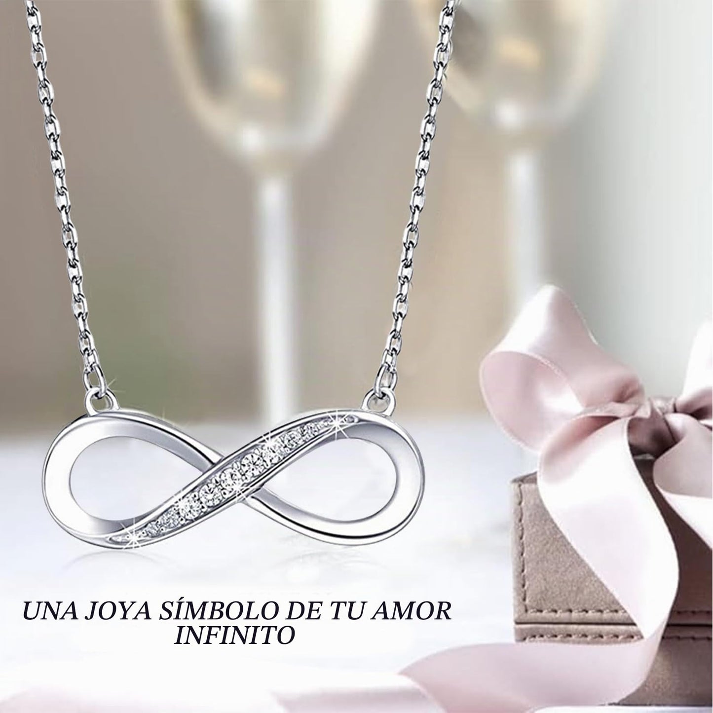 Aucuu Collar Mujer, Collar con Símbolo de Infinito Clásico, Acero Inoxidable, Regalo para Día de La Madre/Cumpleaños